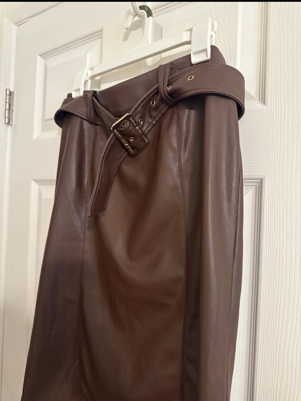 Marc New York Dark Brown Faux Leather Pencil Skirt with Belt Detail - Picture 4 of 4